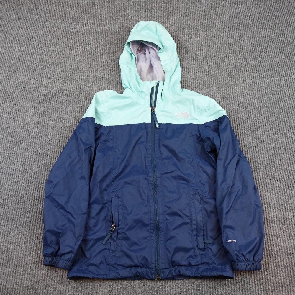 The North Face DryVent Rain Jacket Girls Medium 10/12 Blue Hooded Waterproof